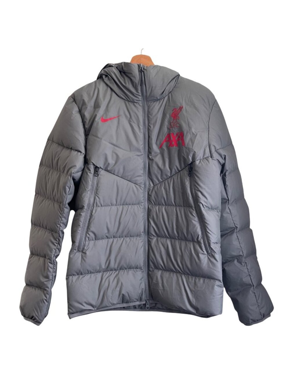 Nike Mens Liverpool FC Down Puffer Jacket Size S Hooded Gray Soccer Athletic